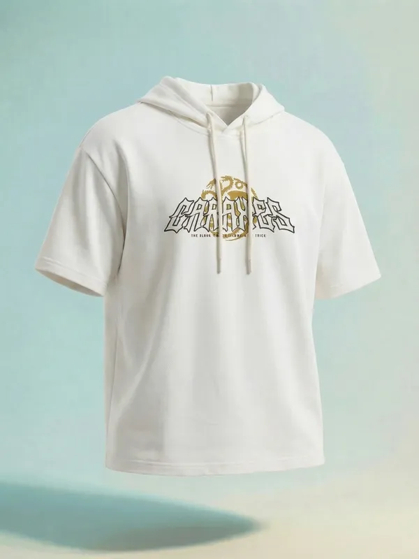 WB By Highlander Men Off White House Of The Dragon Printed Hood Oversized Fit T-Shirt