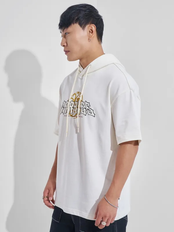 WB By Highlander Men Off White House Of The Dragon Printed Hood Oversized Fit T-Shirt