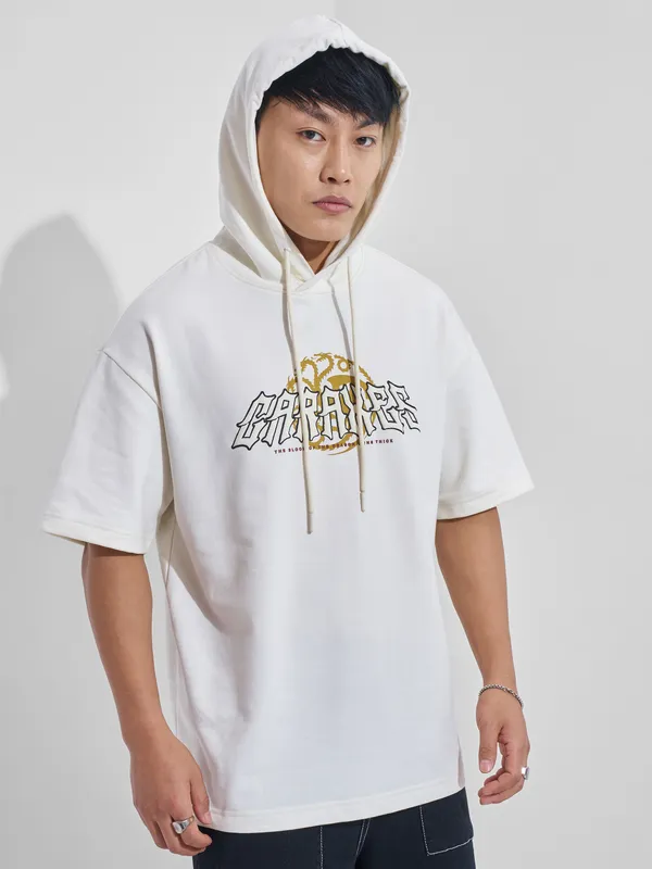 WB By Highlander Men Off White House Of The Dragon Printed Hood Oversized Fit T-Shirt
