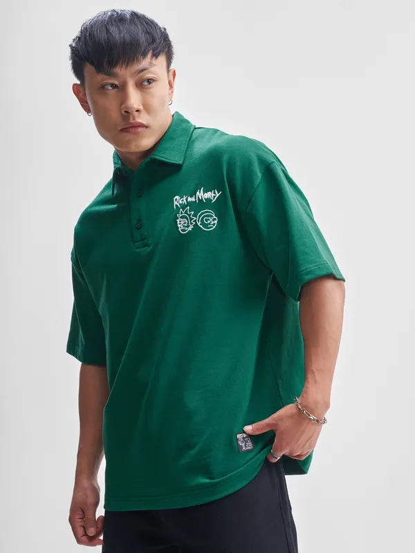 WB By Highlander Men Green Rick And Morty Printed Polo Collar T Shirt