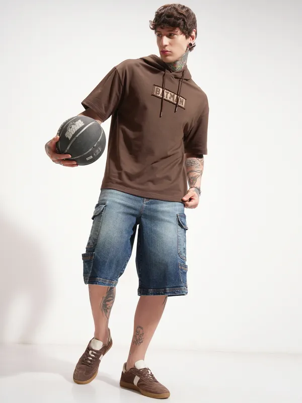 Batman Men Printed Hood Oversized Fit T-Shirt