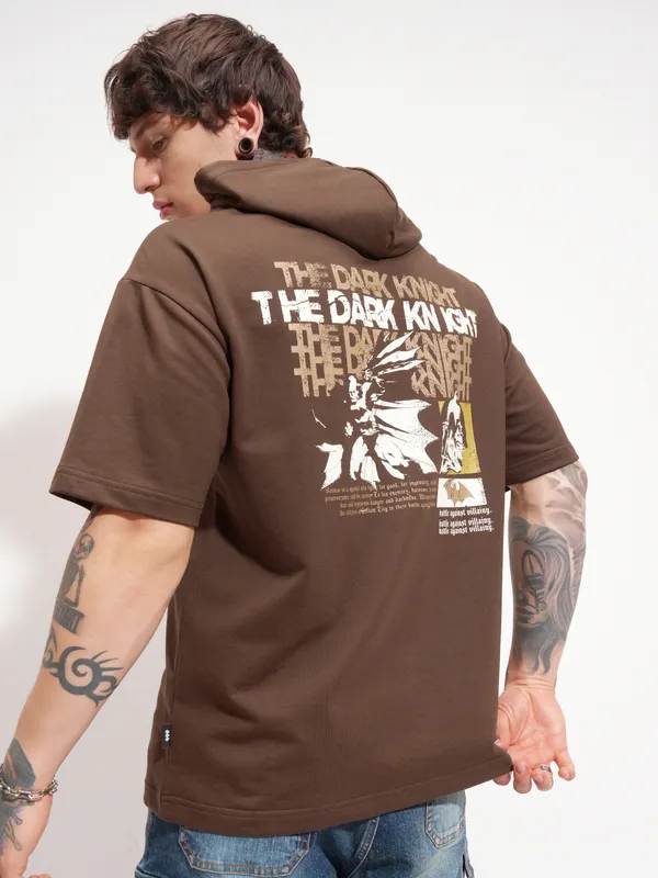 Batman Men Printed Hood Oversized Fit T-Shirt