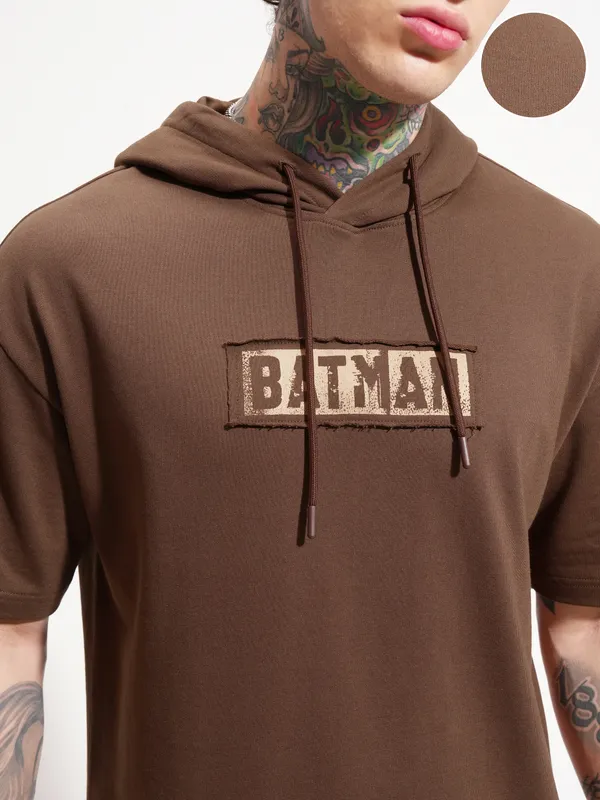 Batman Men Printed Hood Oversized Fit T-Shirt