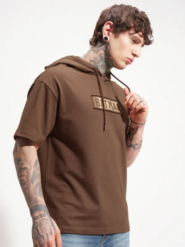 Batman Men Printed Hood Oversized Fit T-Shirt