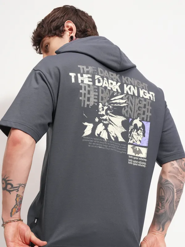 Batman Men Printed Hood Oversized Fit T-Shirt