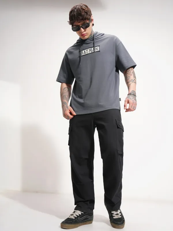 Batman Men Printed Hood Oversized Fit T-Shirt