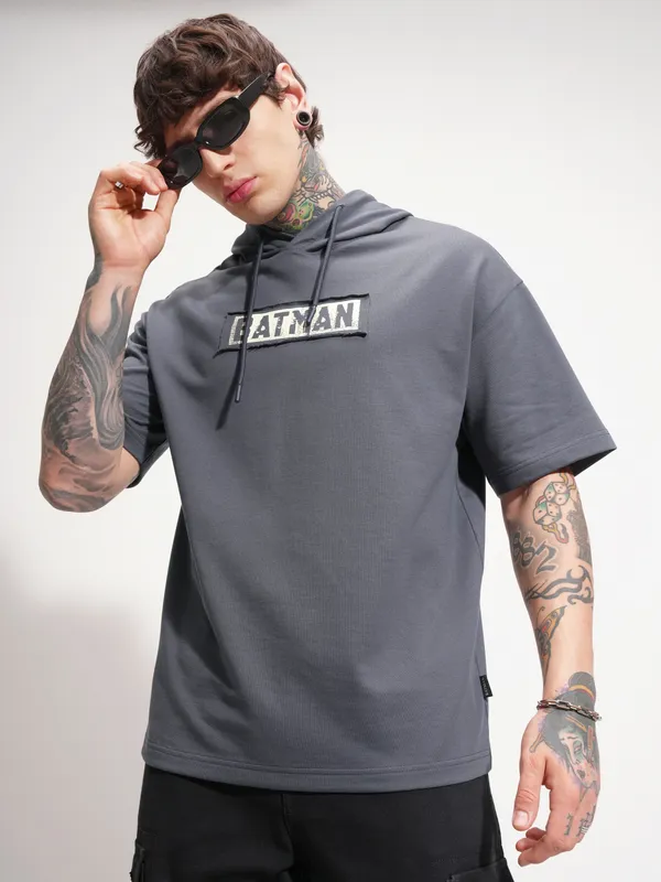 Batman Men Printed Hood Oversized Fit T-Shirt