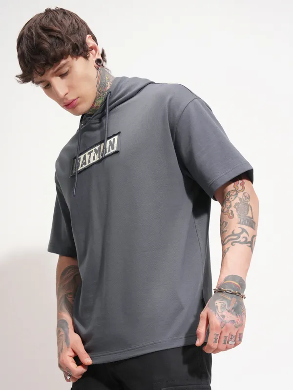 Batman Men Printed Hood Oversized Fit T-Shirt