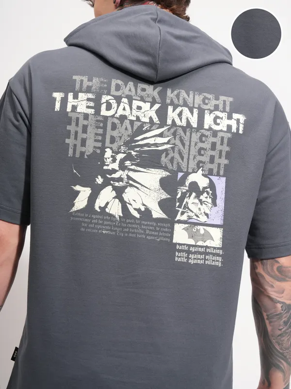 Batman Men Printed Hood Oversized Fit T-Shirt