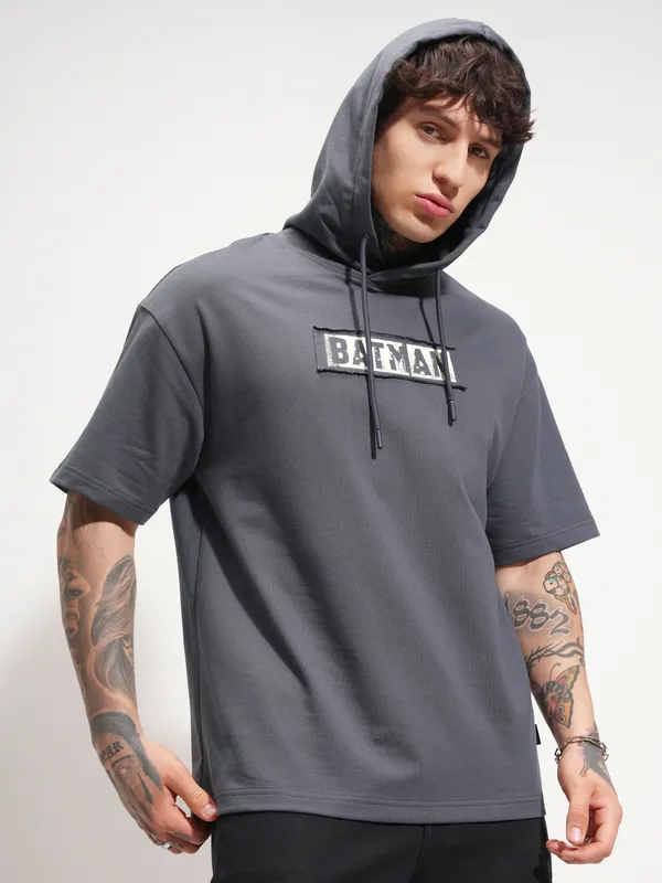 Batman Men Printed Hood Oversized Fit T-Shirt