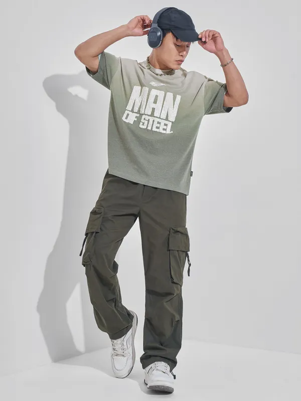 DC By Highlander Men Olive Superman Printed Round Neck Oversized Fit T-Shirt