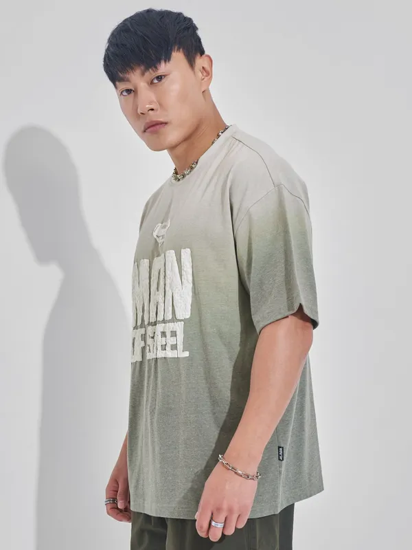 DC By Highlander Men Olive Superman Printed Round Neck Oversized Fit T-Shirt