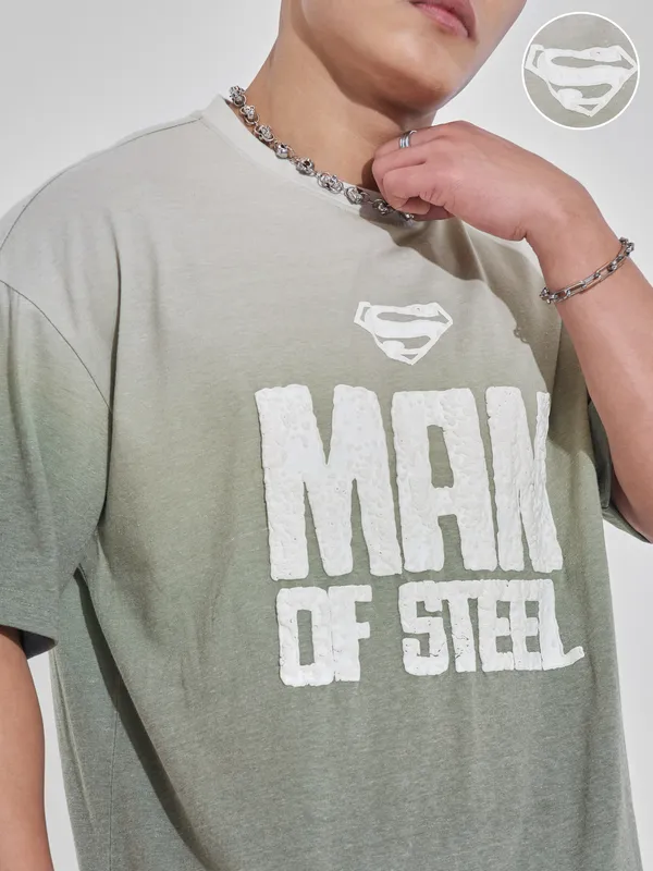 DC By Highlander Men Olive Superman Printed Round Neck Oversized Fit T-Shirt