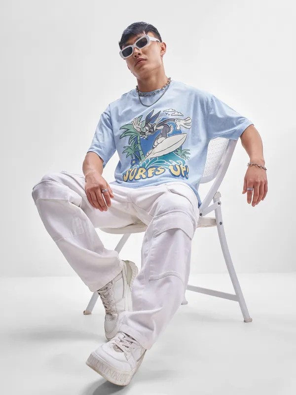 WB By Highlander Men Blue Looney Tunes Printed Round Neck T-Shirt