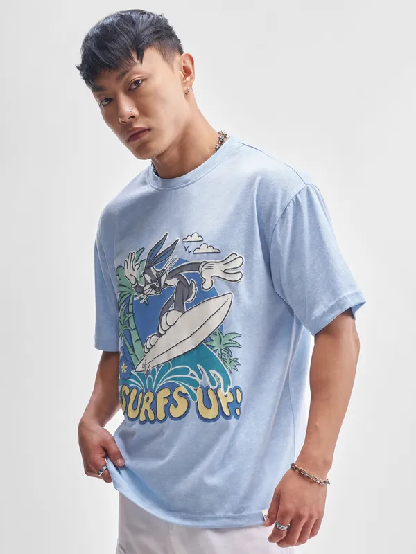 WB By Highlander Men Blue Looney Tunes Printed Round Neck T-Shirt