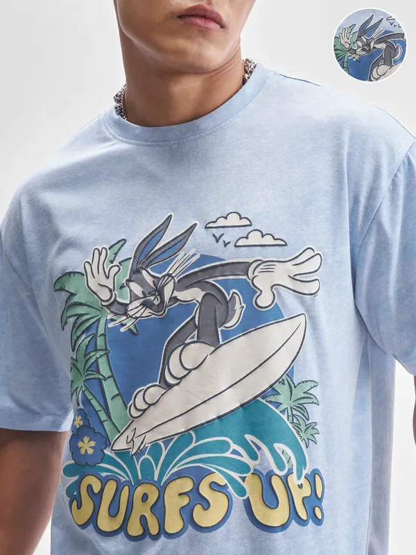 WB By Highlander Men Blue Looney Tunes Printed Round Neck T-Shirt