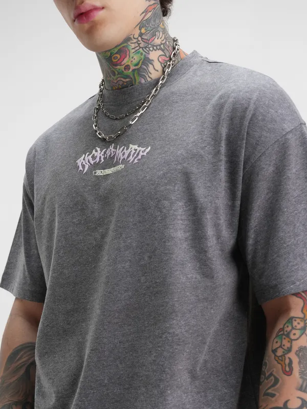 WB By Highlander Men Grey Rick And Morty Printed Round Neck Oversized Fit T-Shirt