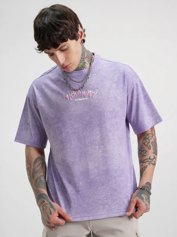 WB By Highlander Men Purple Rick And Morty Printed Round Neck Oversized Fit T-Shirt