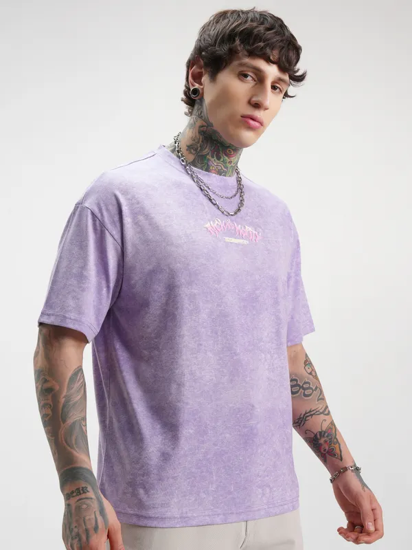 WB By Highlander Men Purple Rick And Morty Printed Round Neck Oversized Fit T-Shirt