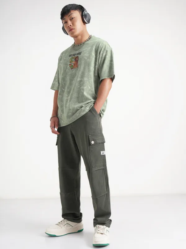 Disney By Highlander Men Green Lion King Printed Round Neck Oversized Fit T-Shirt