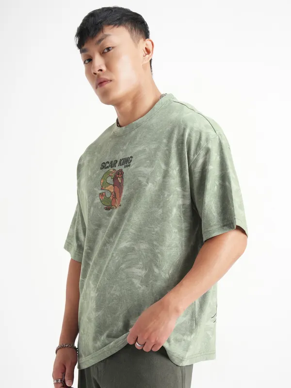 Disney By Highlander Men Green Lion King Printed Round Neck Oversized Fit T-Shirt