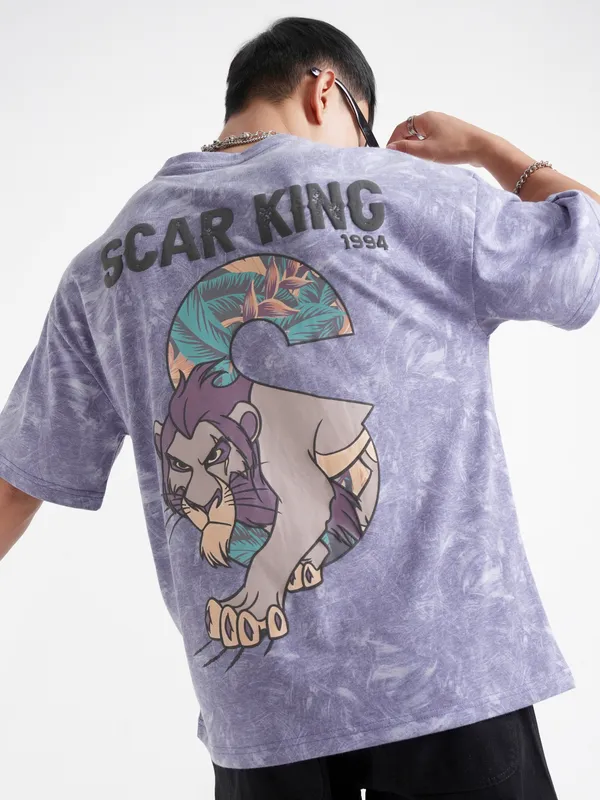Disney By Highlander Men Purple Lion King Printed Round Neck Oversized Fit T-Shirt