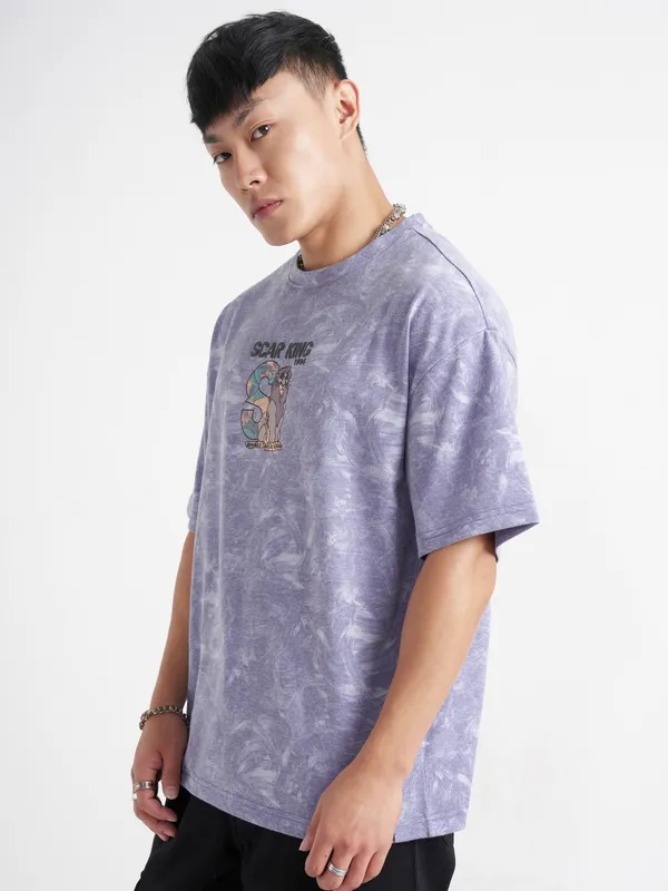 Disney By Highlander Men Purple Lion King Printed Round Neck Oversized Fit T-Shirt