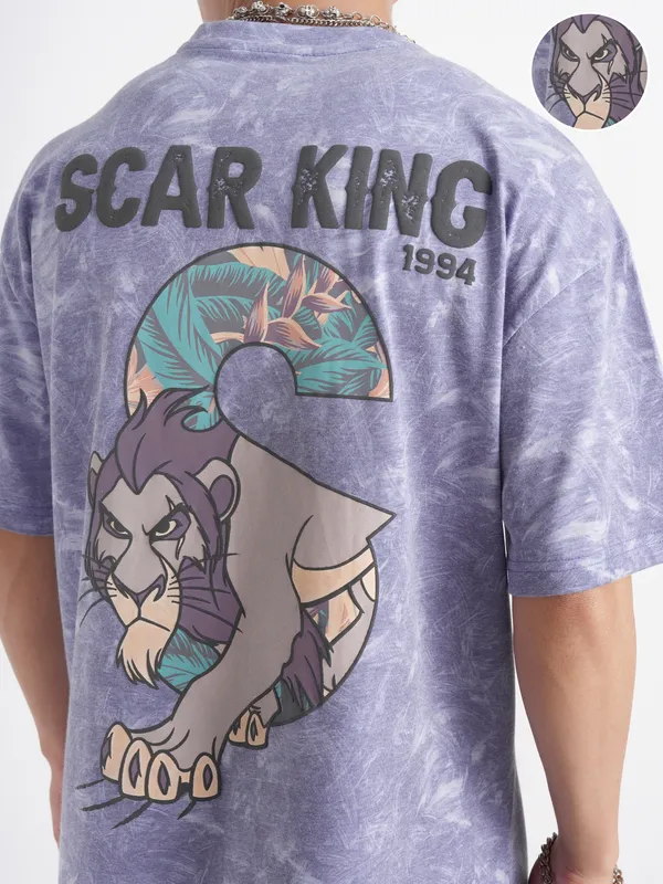 Disney By Highlander Men Purple Lion King Printed Round Neck Oversized Fit T-Shirt