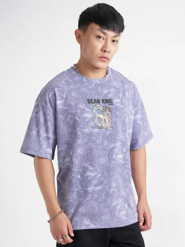 Disney By Highlander Men Purple Lion King Printed Round Neck Oversized Fit T-Shirt