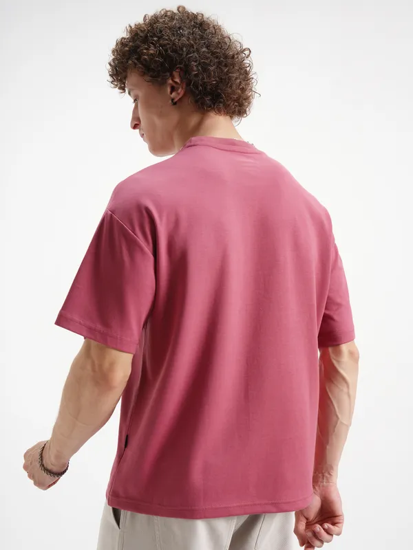 WB By Highlander Men Rust Flintstones Printed Round Neck Oversized Fit T-Shirt