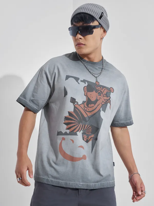 WB By Highlander Men Black Scooby Doo Printed Round Neck Oversized Fit T-Shirt