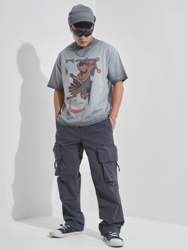 WB By Highlander Men Black Scooby Doo Printed Round Neck Oversized Fit T-Shirt