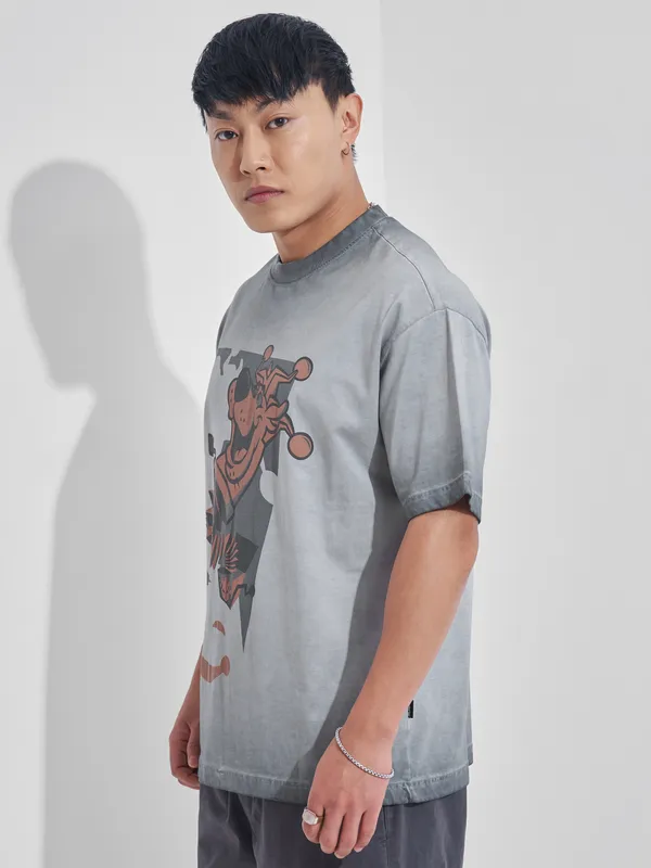 WB By Highlander Men Black Scooby Doo Printed Round Neck Oversized Fit T-Shirt