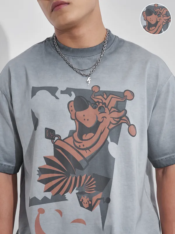 WB By Highlander Men Black Scooby Doo Printed Round Neck Oversized Fit T-Shirt