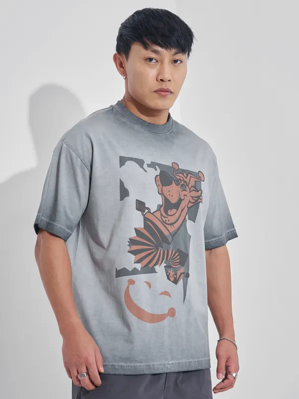 WB By Highlander Men Black Scooby Doo Printed Round Neck Oversized Fit T-Shirt