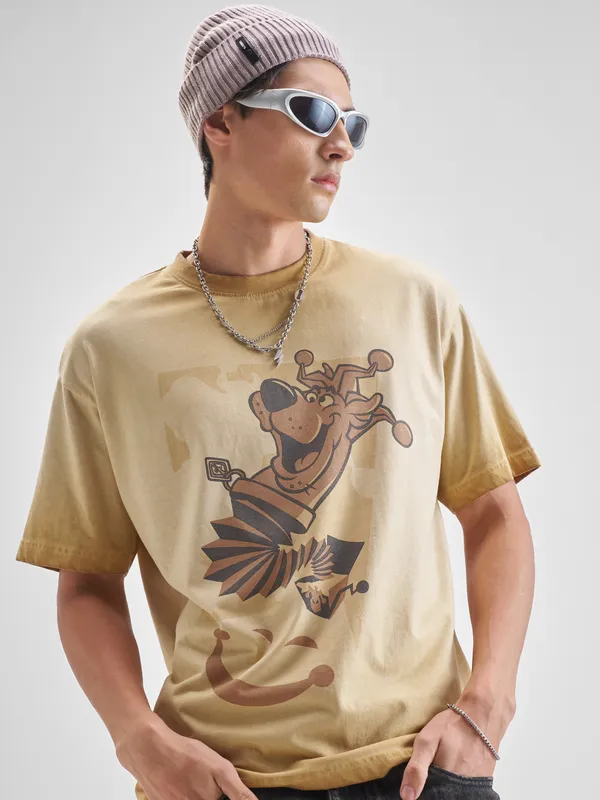 WB By Highlander Men Brown Scooby Doo Printed Round Neck Oversized Fit T-Shirt