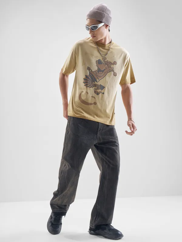 WB By Highlander Men Brown Scooby Doo Printed Round Neck Oversized Fit T-Shirt