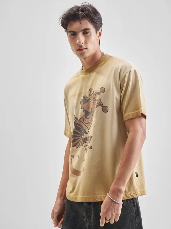 WB By Highlander Men Brown Scooby Doo Printed Round Neck Oversized Fit T-Shirt