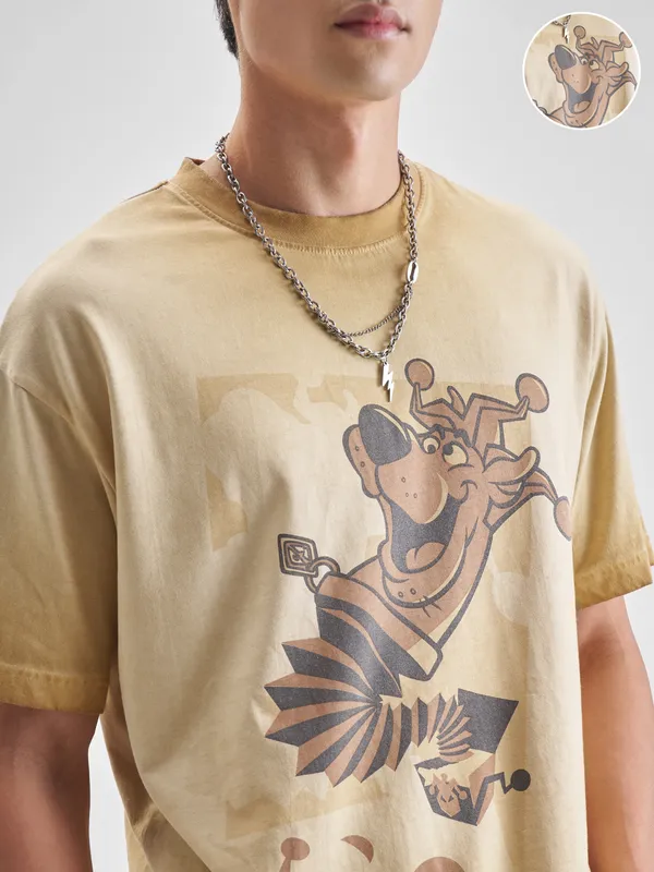 WB By Highlander Men Brown Scooby Doo Printed Round Neck Oversized Fit T-Shirt
