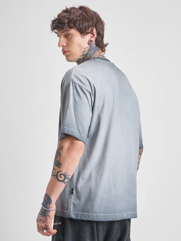 DC By Highlander Men Grey Batman Printed Round Neck Oversized Fit T-Shirt