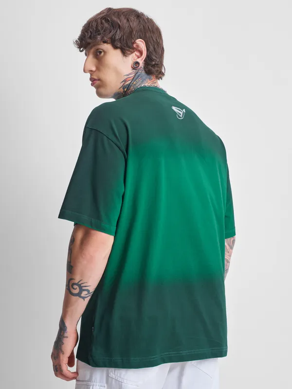 DC By Highlander Men Green Superman Printed Round Neck Oversized Fit T-Shirt