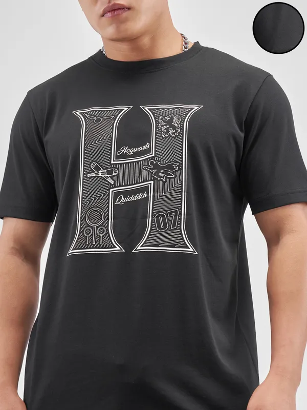 WB By Highlander Men Black Harry Potter Printed Round Neck Regular Fit T-Shirt