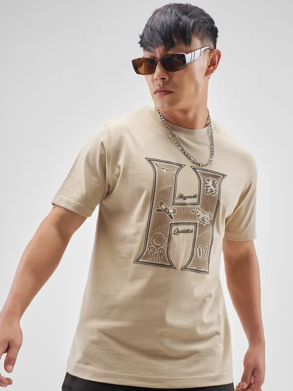 WB By Highlander Men Beige Harry Potter Printed Round Neck T-Shirt