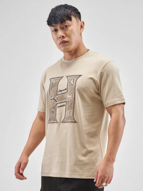 WB By Highlander Men Beige Harry Potter Printed Round Neck T-Shirt