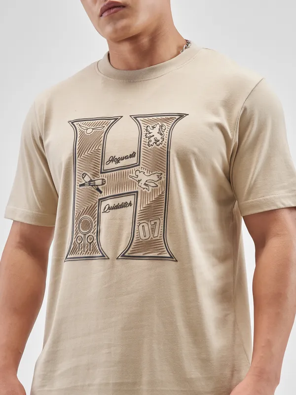 WB By Highlander Men Beige Harry Potter Printed Round Neck T-Shirt