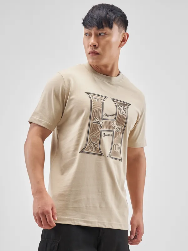 WB By Highlander Men Beige Harry Potter Printed Round Neck T-Shirt