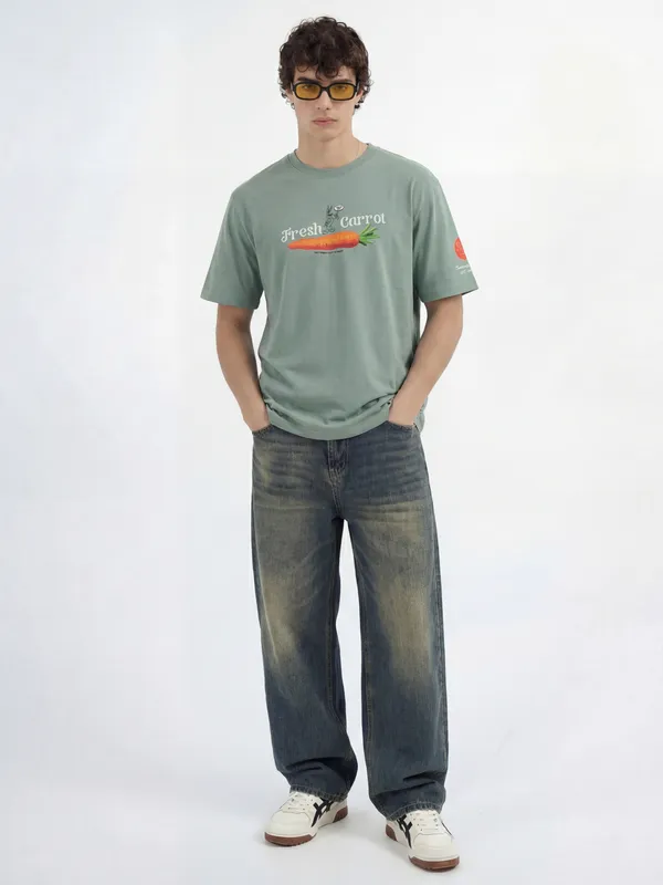 WB By Highlander Men Green Joker Printed Round Neck T-Shirt