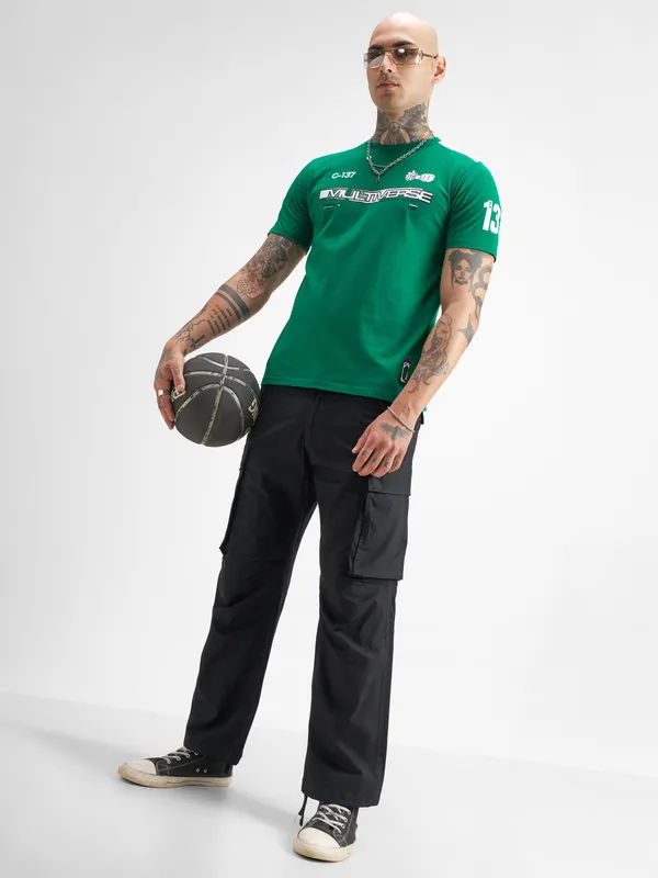 WB By Highlander Men Green Rick And Morty Printed Round Neck T-Shirt