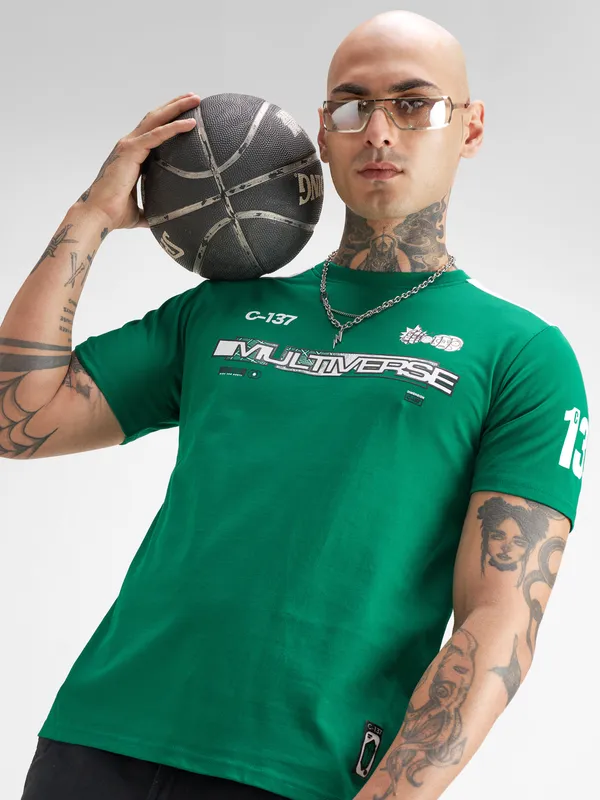 WB By Highlander Men Green Rick And Morty Printed Round Neck T-Shirt