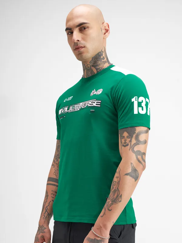 WB By Highlander Men Green Rick And Morty Printed Round Neck T-Shirt